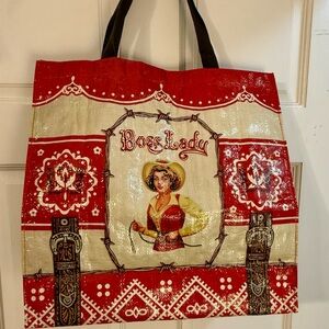 Unique & Rare: Blue Q Boss Lady Red and Cream Tote